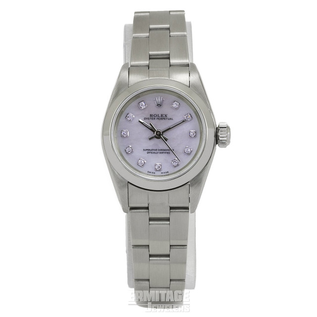 Rolex 67180 Steel on Oyster Mother Of Pearl White Diamond Dial